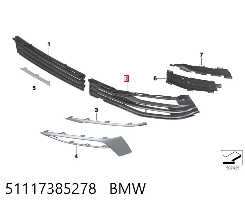51117385278 BMW Rejilla derecha del parachoques delantero