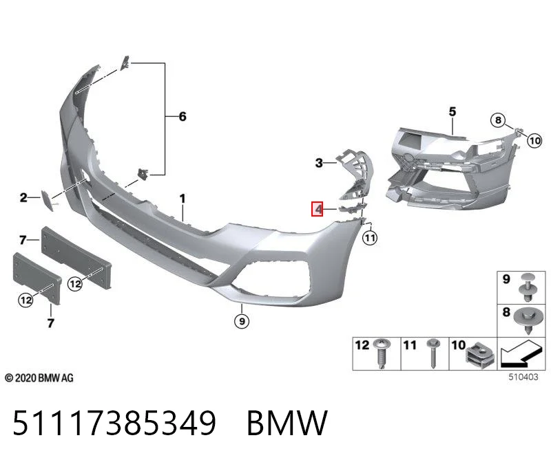 51117385349 BMW Guía del parachoques delantero izquierda