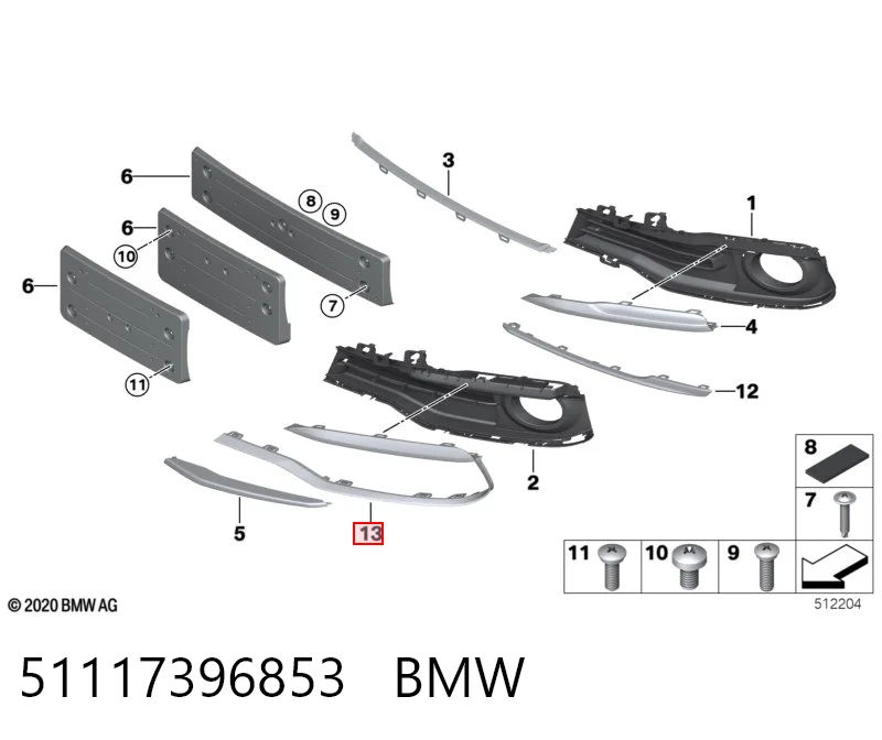 51117396853 BMW Moldura de rejilla de parachoques delantera izquierda