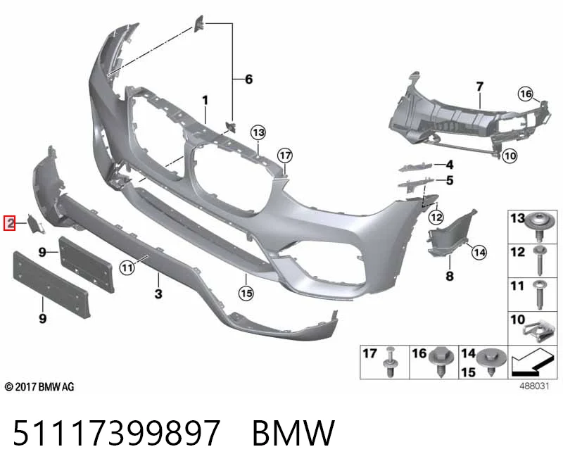 51117399897 BMW Cobertura de parachoques, enganche de remolque, delantera 
