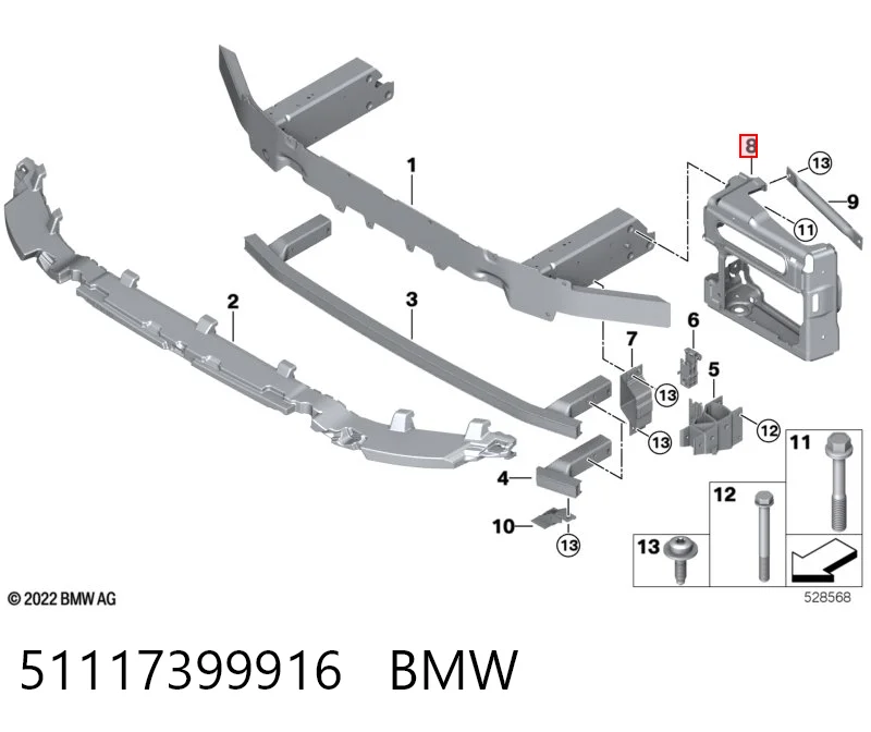 51117399916 BMW Soporte del arco del guardabarros derecho