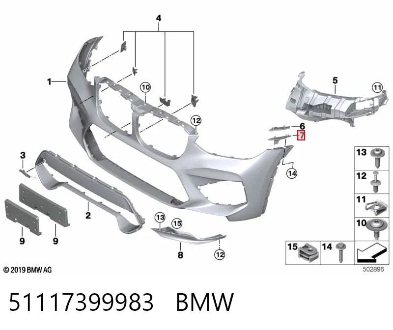 51117399983 BMW Guía del parachoques delantero izquierda