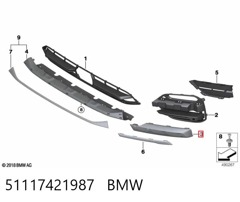 51117421987 BMW Listón embellecedor/protector, parachoque delantero izquierdo