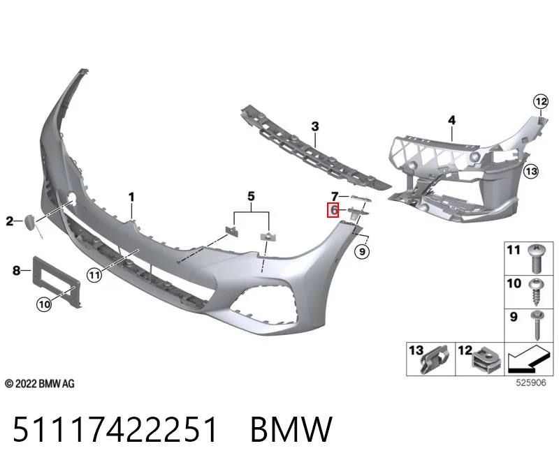 51117422251 BMW Guía del parachoques delantero izquierda