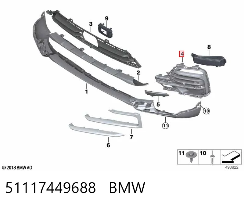 51117449688 BMW Tapa de rejilla de faro antiniebla delantero derecho