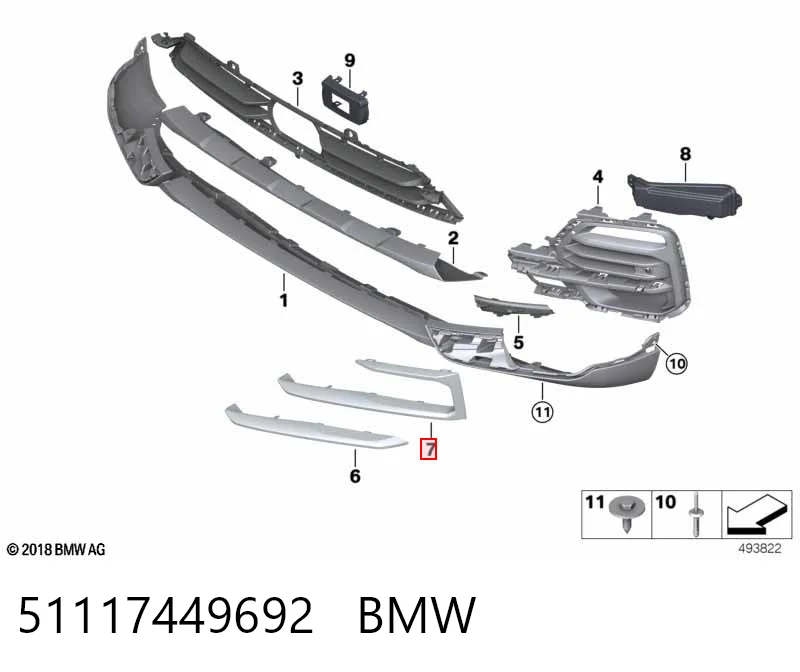 51117449692 BMW Moldura de faro derecho