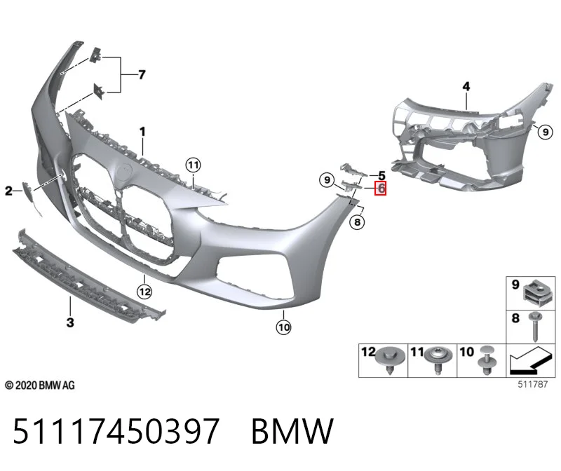 51117450397 BMW Guía del parachoques delantero izquierda