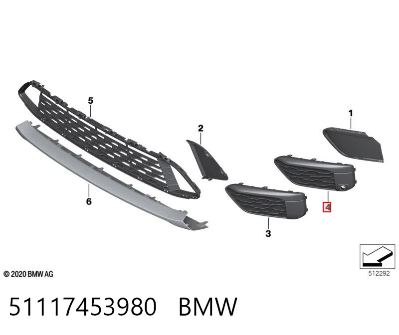 51117453980 BMW Rejilla derecha del parachoques delantero