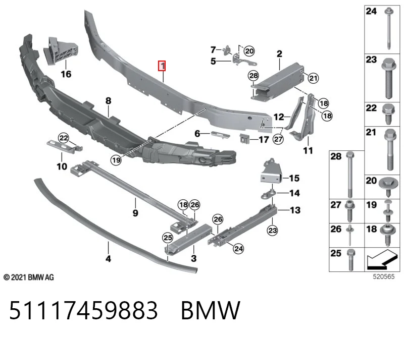 51117459883 BMW Refuerzo parachoque delantero