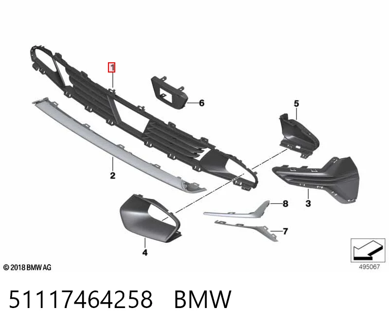 51117464258 BMW Rejilla del parachoques delantero, central