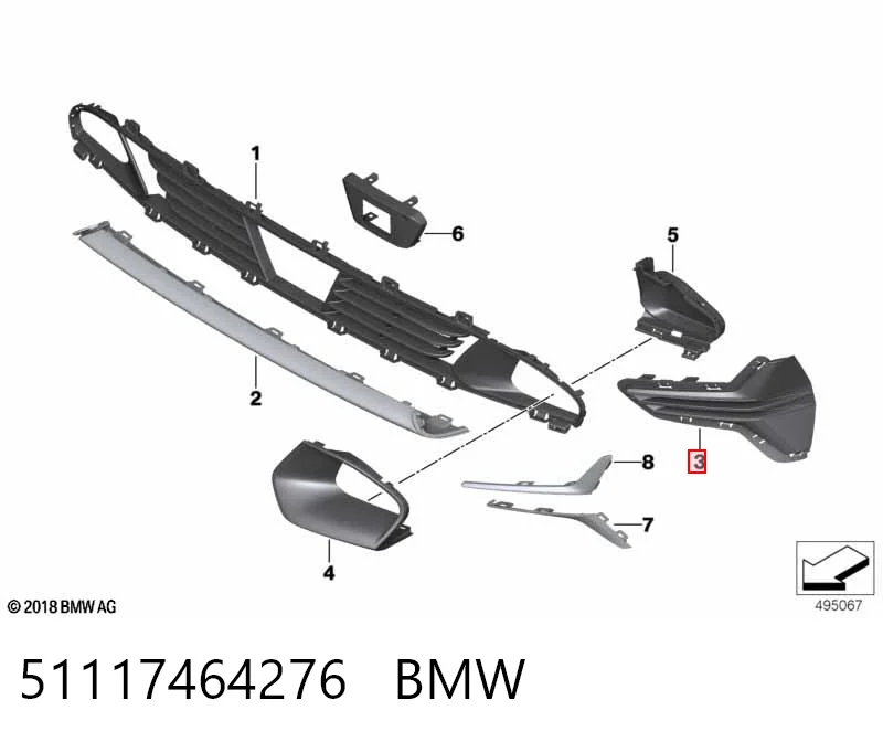 51117464276 BMW Rejilla derecha del parachoques delantero