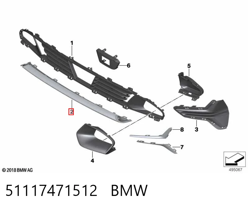 51117471512 BMW Moldura central del parachoques delantero