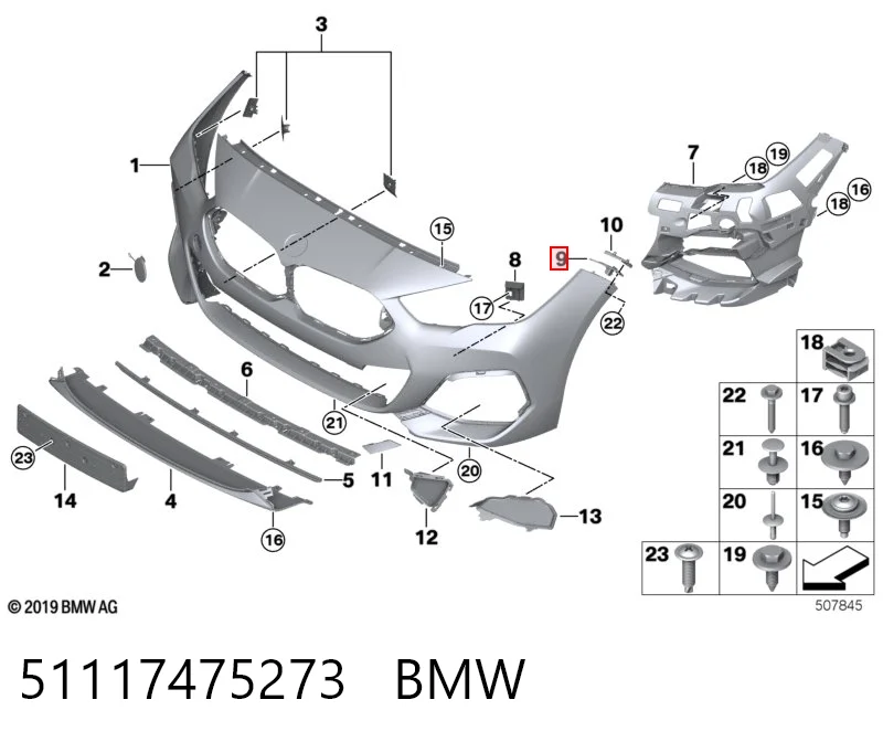 51117475273 BMW Guía del parachoques delantero izquierda