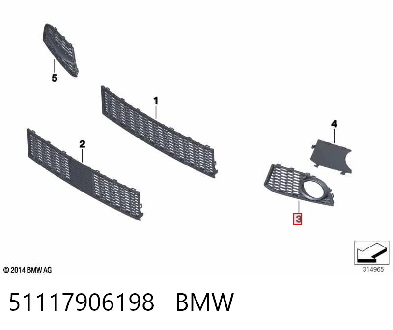 51117906198 BMW Tapa de rejilla de faro antiniebla delantero derecho