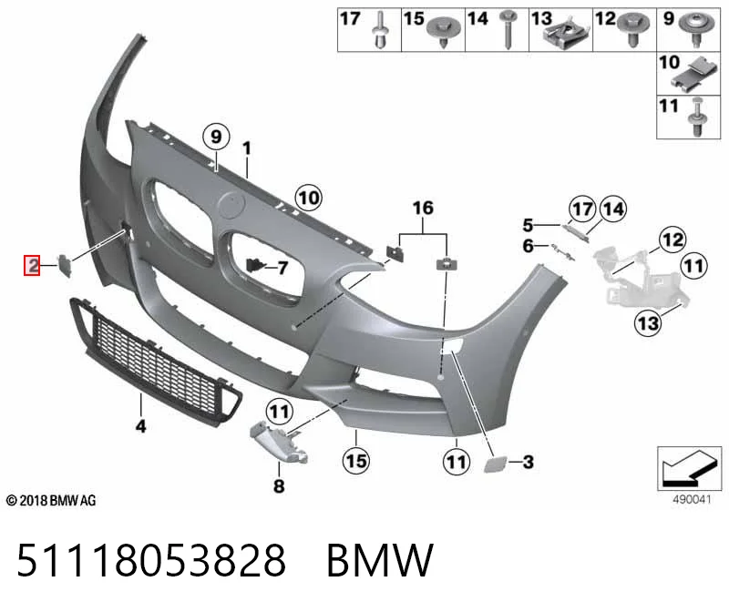51118053828 BMW Cobertura de parachoques, enganche de remolque, delantera 
