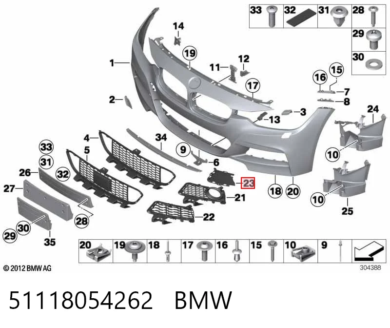 51118054262 BMW Rejilla derecha del parachoques delantero