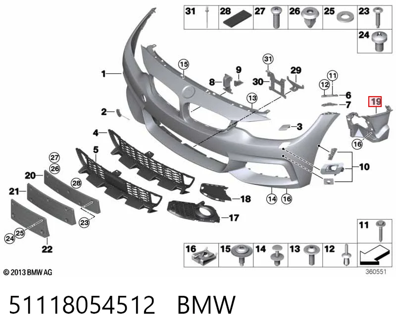 51118054512 BMW Soporte de fijación de faro antiniebla derecho