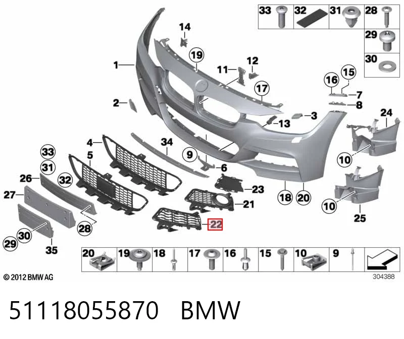 51118055870 BMW Tapa de rejilla de faro antiniebla delantero derecho