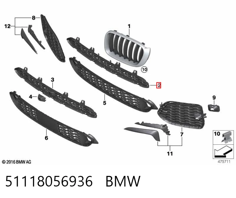 51118056936 BMW Rejilla del parachoques delantero, central