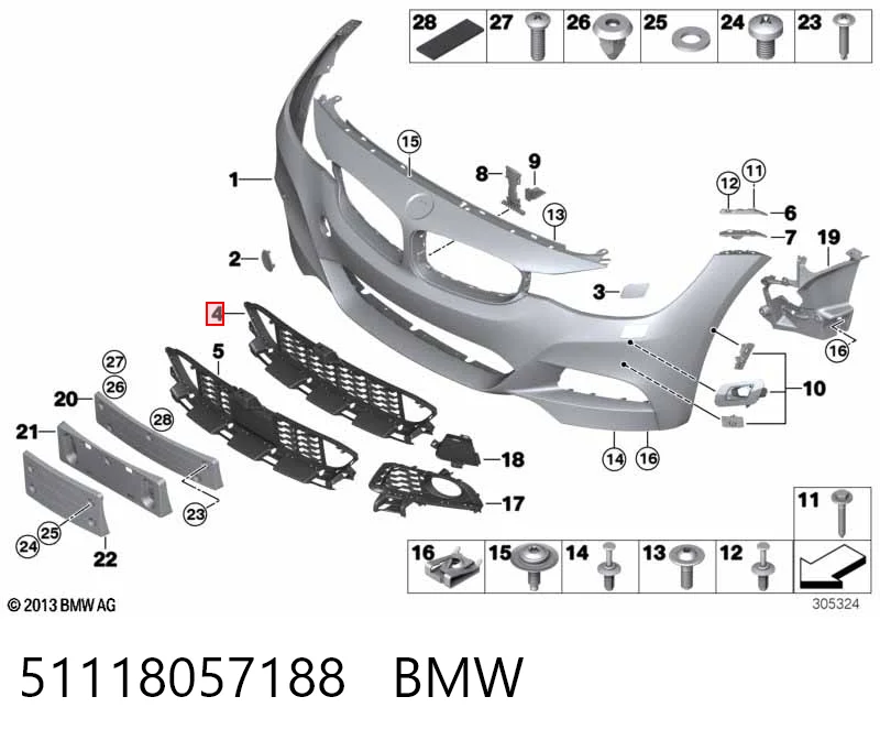 51118057188 BMW Rejilla de ventilación, parachoques delantero, central