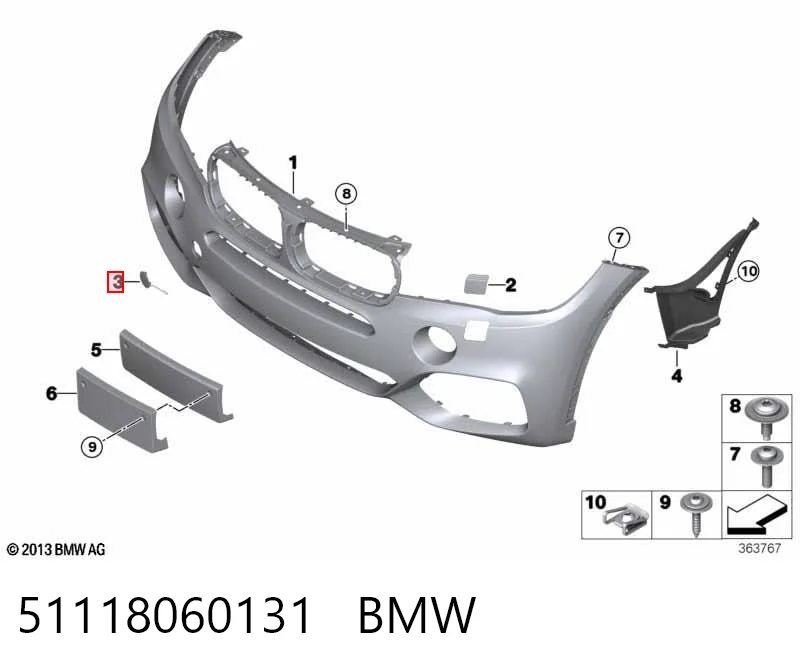 51118060131 BMW Cobertura de parachoques, enganche de remolque, delantera 