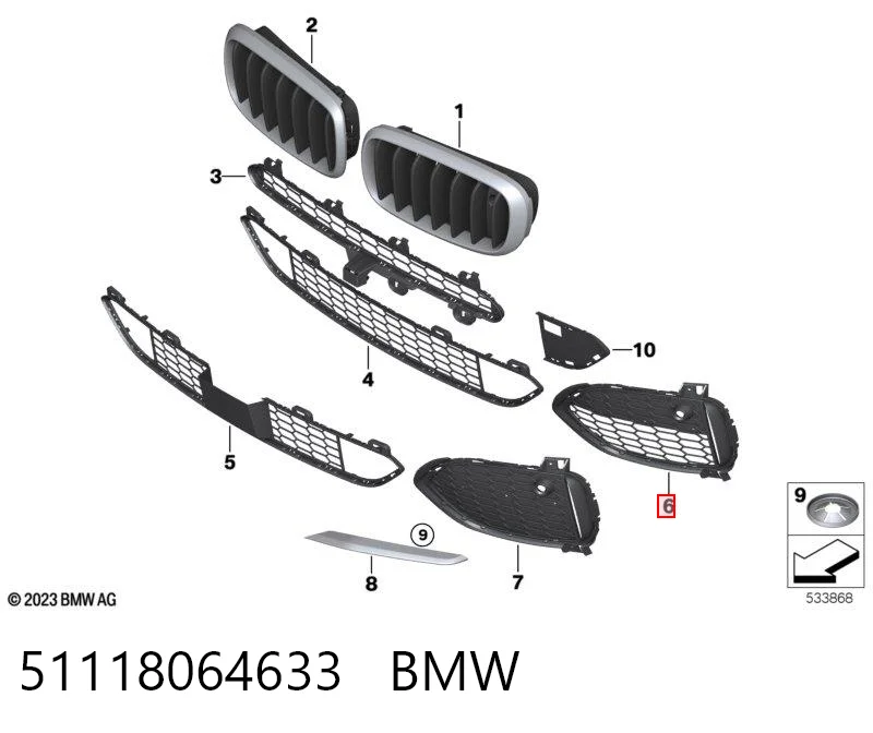 51118064633 BMW Rejilla izquierda del parachoques delantero