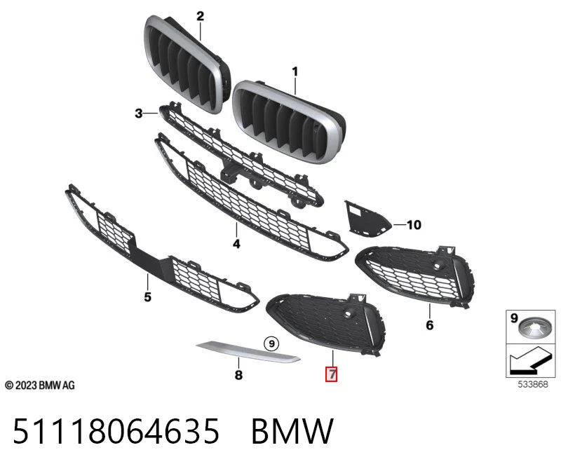 51118064635 BMW Rejilla izquierda del parachoques delantero