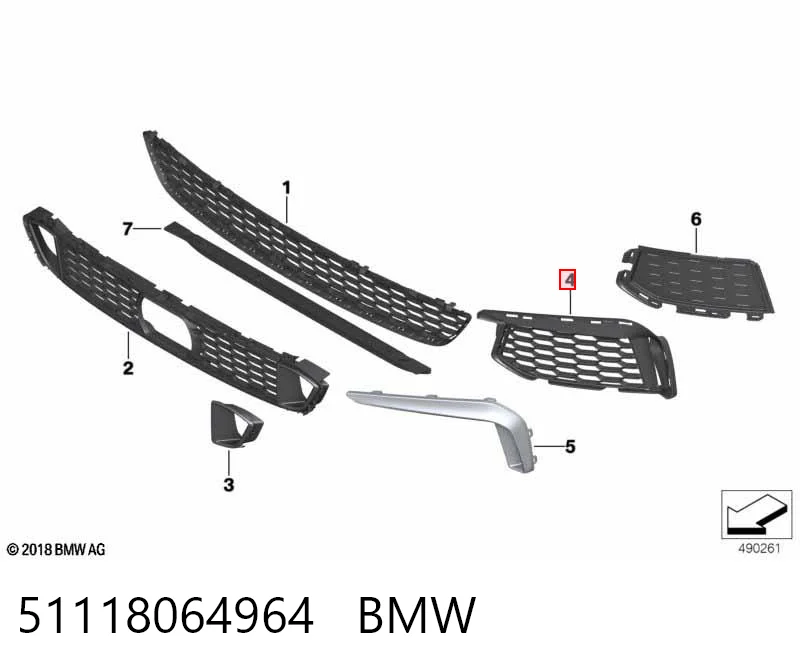 51118064964 BMW Rejilla derecha del parachoques delantero