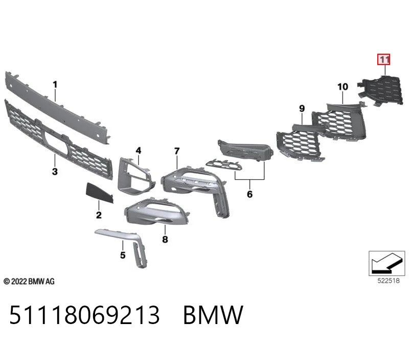 51118069213 BMW Rejilla izquierda del parachoques delantero