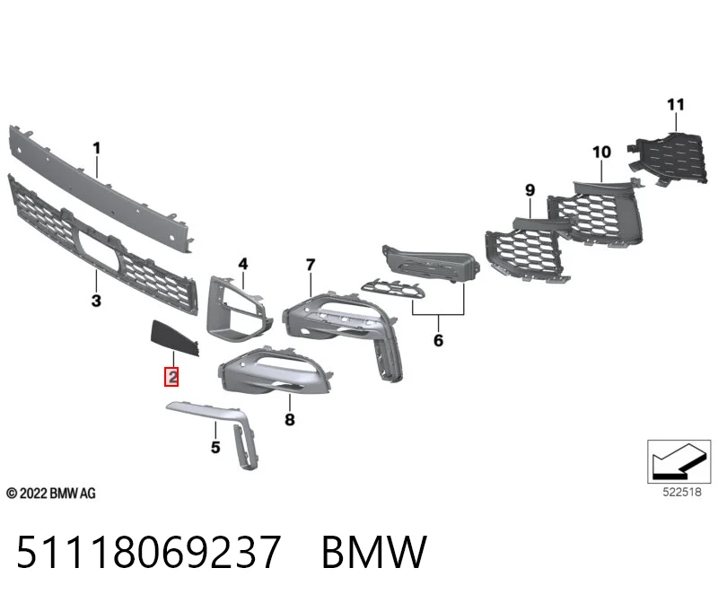51118069237 BMW Tapa del gancho de remolque del parachoques delantero derecho