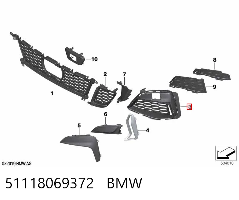 51118069372 BMW Rejilla derecha del parachoques delantero
