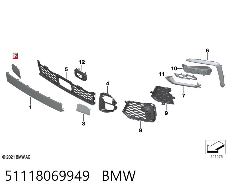 51118069949 BMW Cobertura de parachoques, enganche de remolque, delantera 