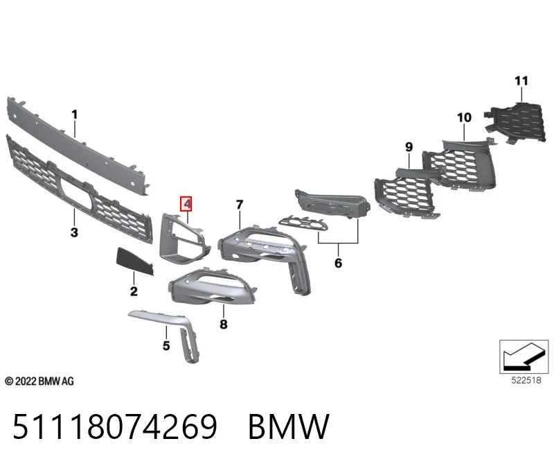 51118074269 BMW Listón embellecedor/protector, parachoque delantero izquierdo
