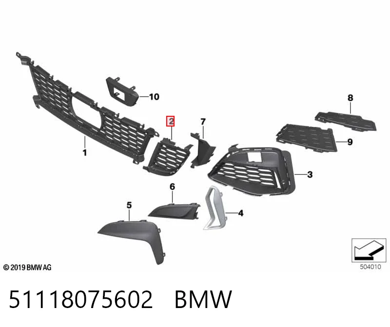 51118075602 BMW Rejilla inferior derecha del parachoques delantero