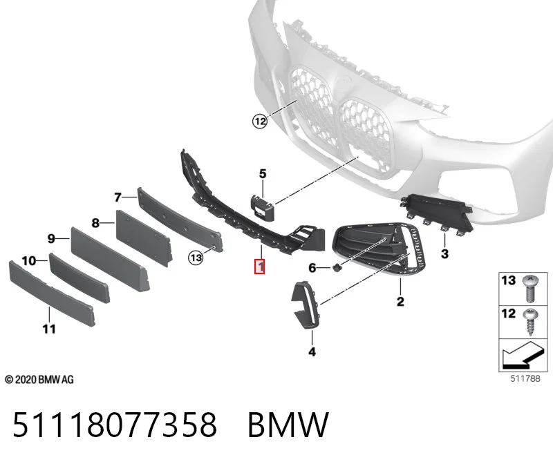 51118077358 BMW Rejilla de ventilación, parachoques delantero, central