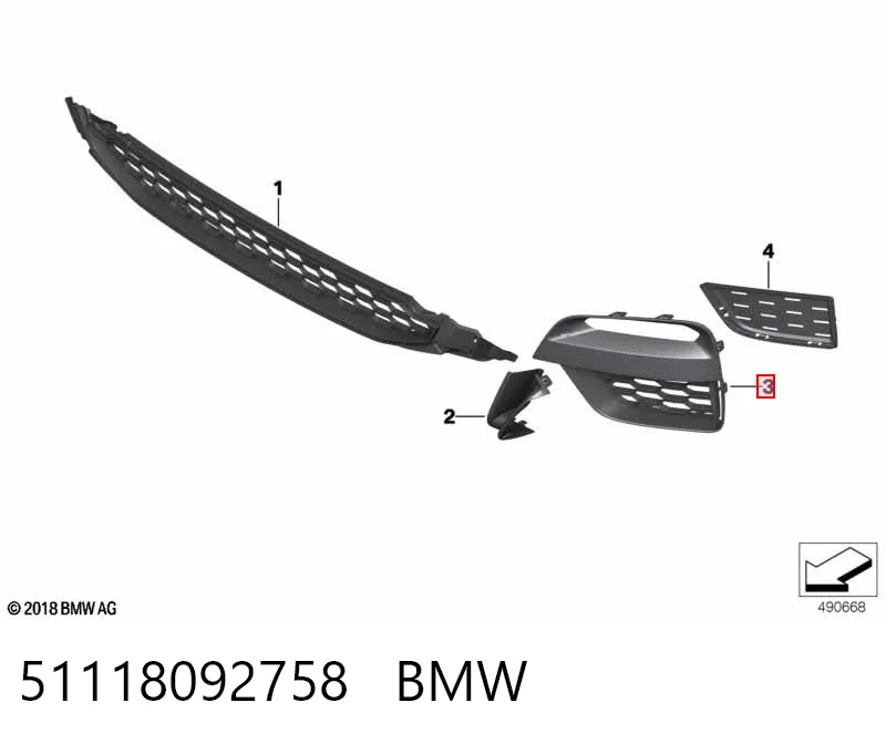 51118092758 BMW Rejilla derecha del parachoques delantero