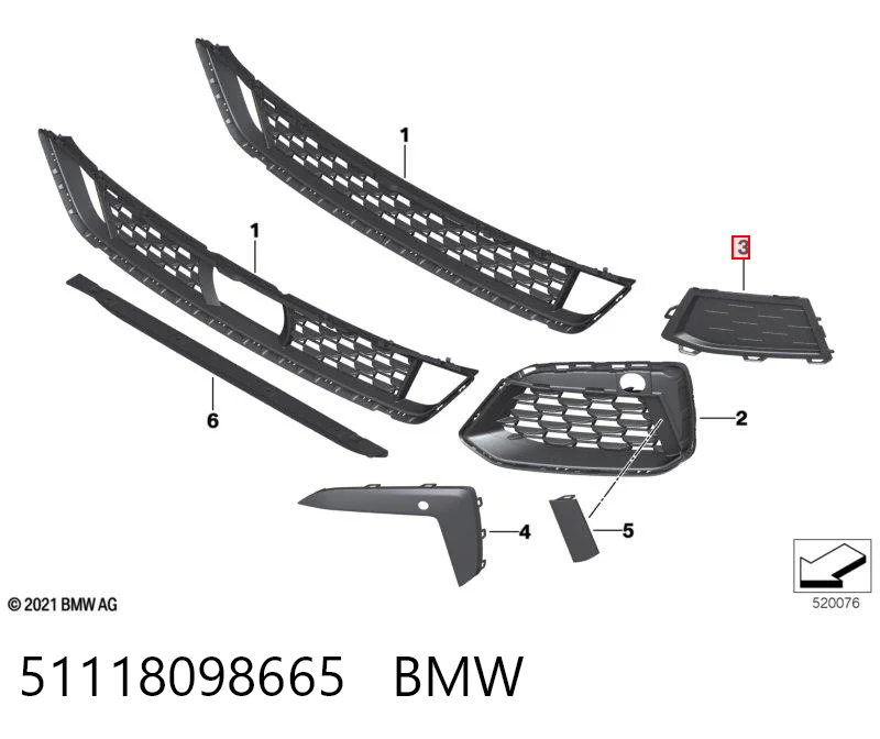 51118098665 BMW Moldura de rejilla de parachoques delantera izquierda