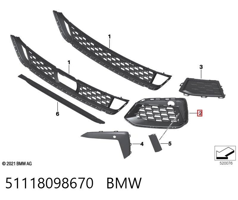 51118098670 BMW Rejilla inferior del parachoques delantero