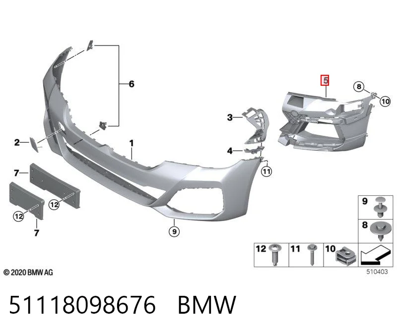 51118098676 BMW Soporte de fijación de faro antiniebla derecho