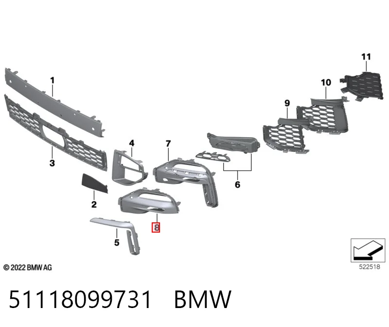 51118099731 BMW Embellecedor de faro antiniebla izquierdo