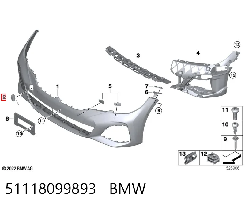 51118099893 BMW Tapa del gancho de remolque del parachoques delantero izquierdo