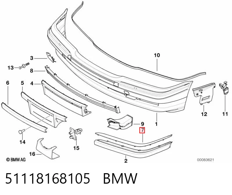 51118168105 BMW Moldura izquierda del parachoques trasero
