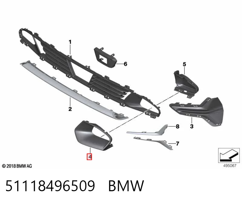 51118496509 BMW Rejilla izquierda del parachoques delantero