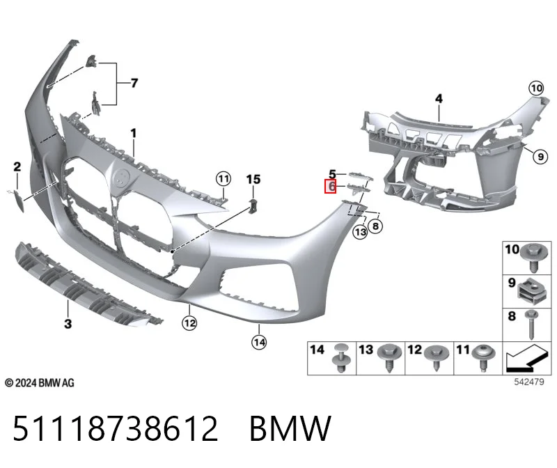 51118738612 BMW Guía derecha del parachoques delantero