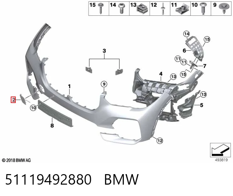 51119492880 BMW Cobertura de parachoques, enganche de remolque, delantera 