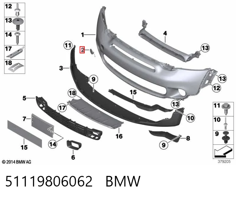 51119806062 BMW Cobertura de parachoques, enganche de remolque, delantera 