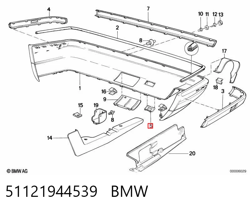 51121944539 BMW Tapa de gancho de remolque trasero del parachoques