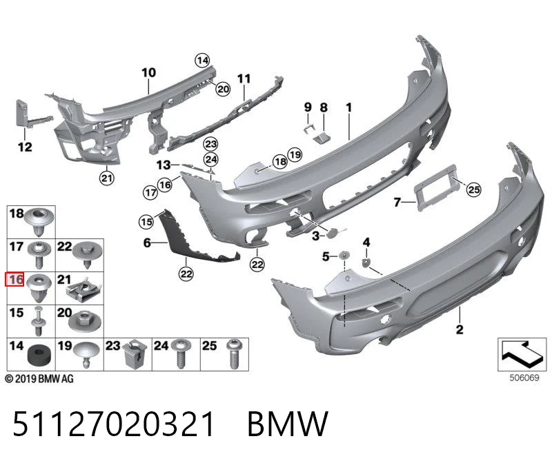 51127020321 BMW Clip de sujeción de moldura de estribo