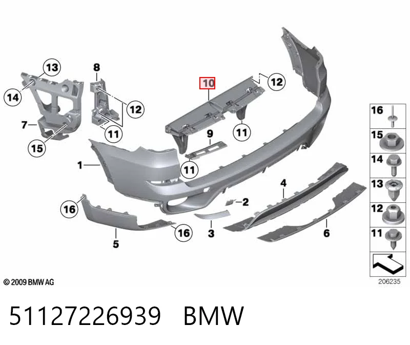 51127226939 BMW Soporte central del parachoques trasero