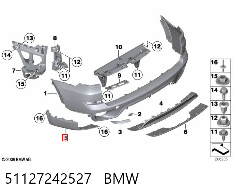 51127242527 BMW Moldura izquierda del parachoques trasero